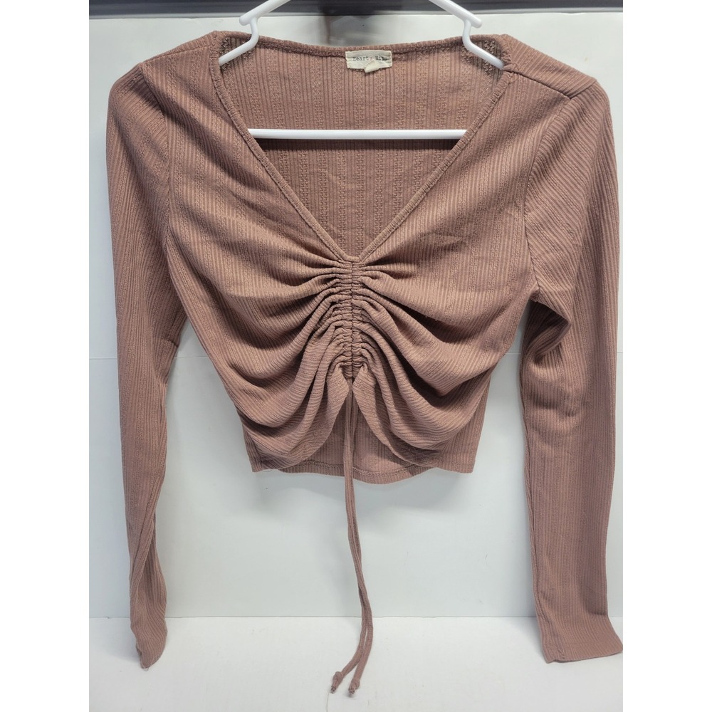 Heart & Hips Mauve Ribbed Ruched Front Long Sleeve‎ Crop Top Y2K Small